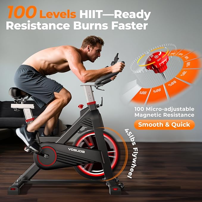 YOSUDA PRO Magnetic Exercise Bike 350 lbs Weight Capacity - Indoor Cycling Bike Stationary with Comfortable Seat Cushion, Silent Belt Drive