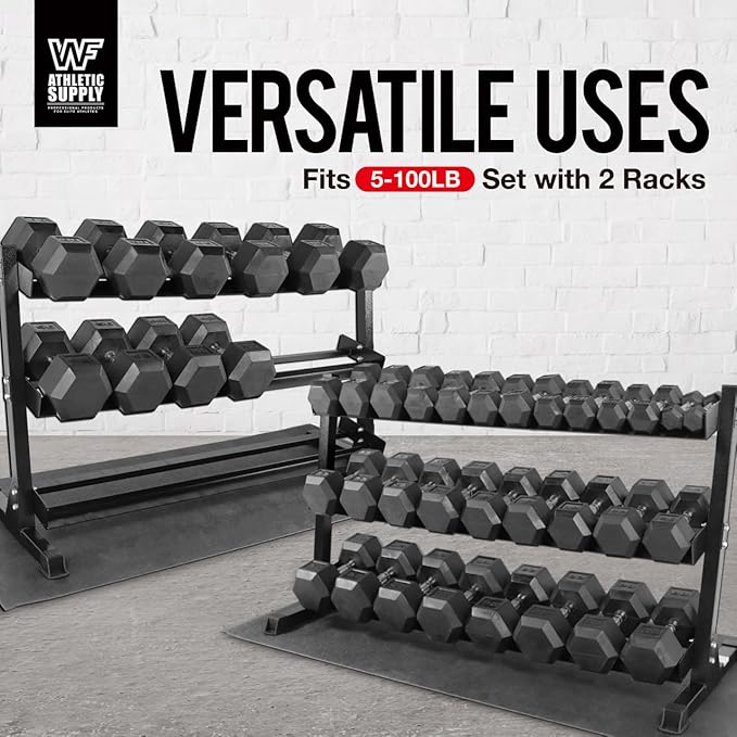WF Athletic Supply Heavy-Duty Dumbbell Rack Stand, Weight Rack for Home Gym, Weight Holder, Available Sizes for Storage 5-50LB or 5-75LB Dumbbell Pairs, Black/Red/Green/Blue, RACK ONLY