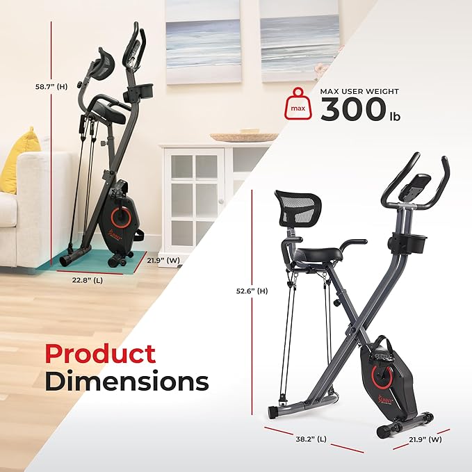 Sunny Health & Fitness Smart Folding X-Bike, Portable Compact Exercise Bike for Indoor Cycling Workout, Home Cardio Training Machine, Free SunnyFit App Bluetooth Connect, Optional Foldable Recumbent