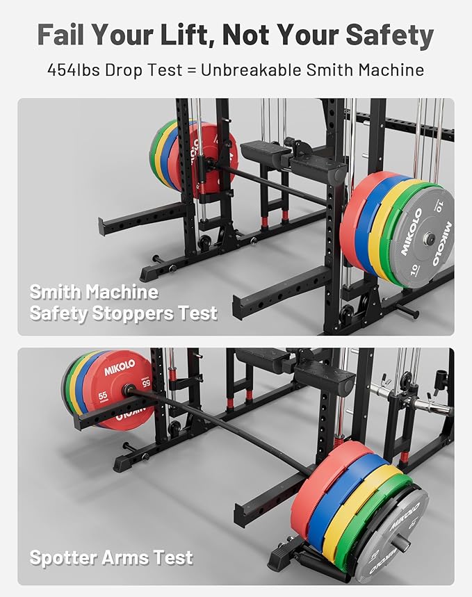 Mikolo M4 2.0 Smith Machine, All-in-One Power Cage with Independent Dual Pulley System, Multi-Function Home Gym Workout Cage for Cable Crossover