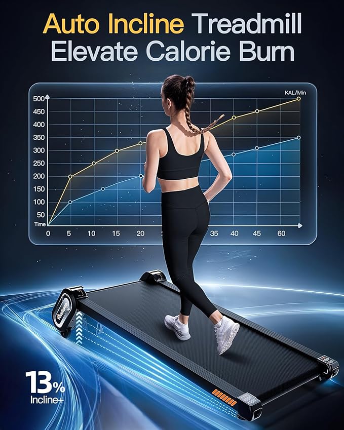 Walking Pad Treadmill with Auto Incline, 6 in 1 Under Desk Treadmill, 6-Level Incline Treadmills, 2.5HP Portable Treadmills for Home with 330LBS Capacity, LED Display, Remote Control