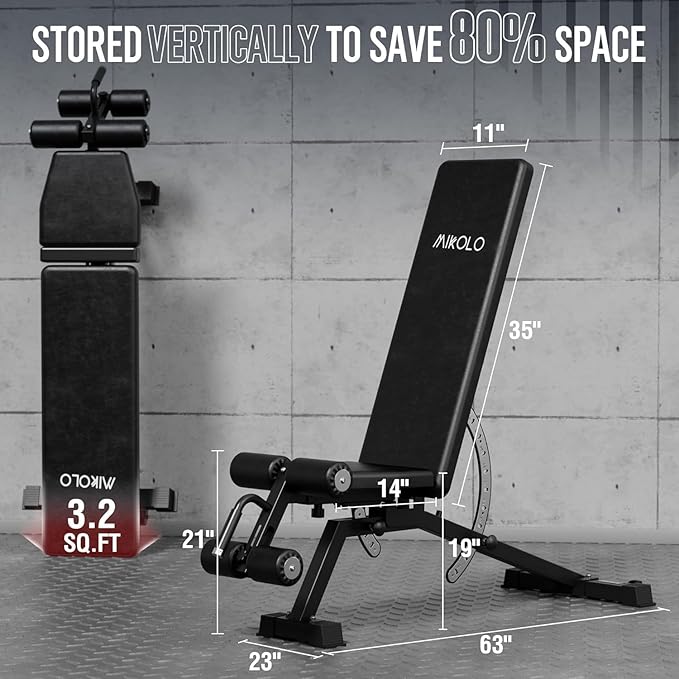Mikolo Folding Squat Rack, Wall Mounted Power Rack with Cable Crossover Machine & LAT Pull Down, Functional Trainer with 5 Adjustable Function Modes, for Home Gym and Space Saving
