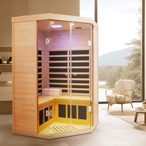 Pentagonal-A Hemlock Corner Infrared Sauna - 3-4 Person
