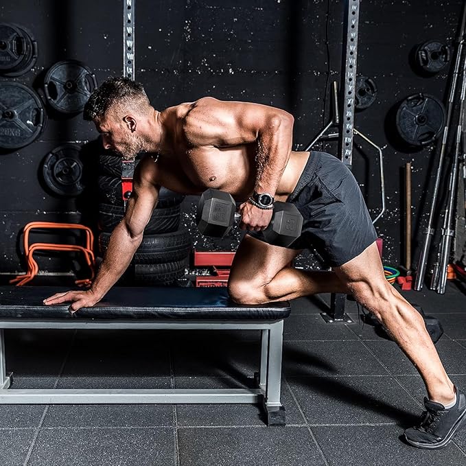6-10 Pair Iron and Rubber Dumbbell Set 350/450 and 550 lbs 5-50 lbs Hand Free Weight for Strength Hex Coated Weights with Vertical Storage Rack Home Gym 5-50 lb - Black