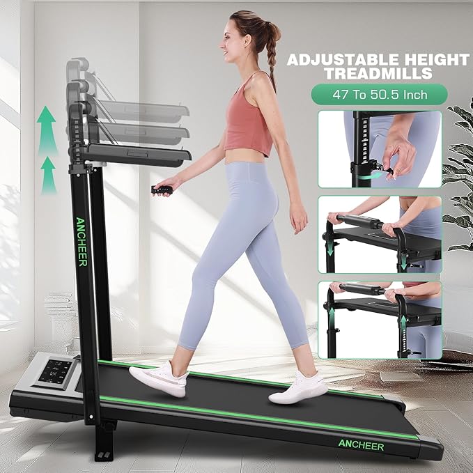 ANCHEER Walking Pad Treadmill with 12% Incline&Adjustable Height, 4 in 1 Under Desk Treadmills with Desk Workstation, Foldable Treadmill for Home 300lb,3 Type Control
