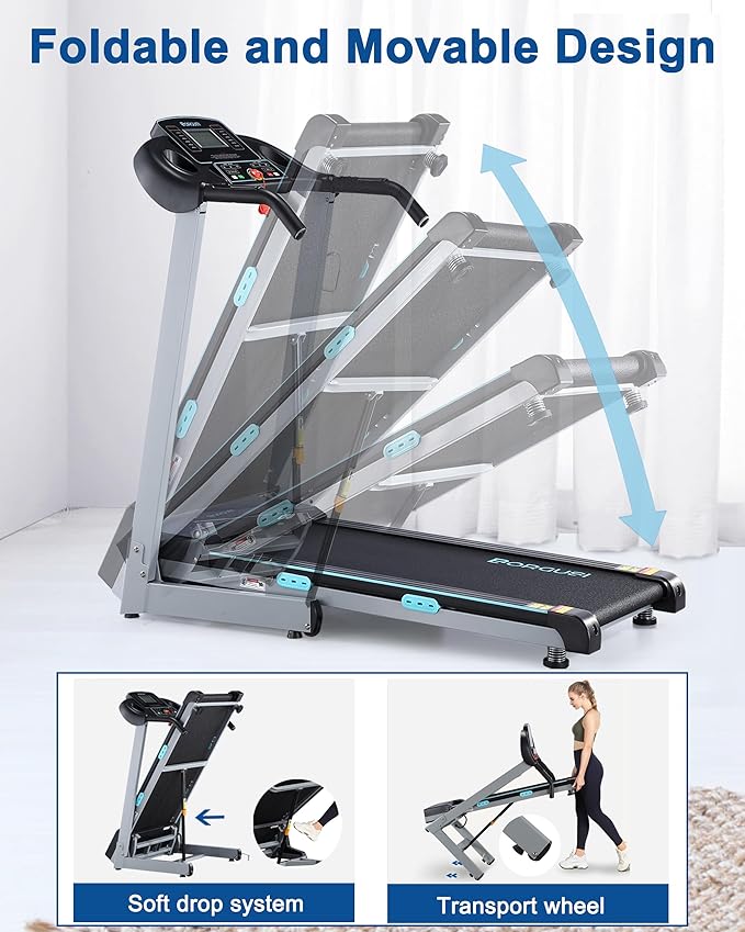 Treadmill with Auto Incline - 300 lb Capacity, 3.0HP Folding Electric Treadmill Up to 8.5 MPH Speed, Running Machine with 17.5" Wide Tread Belt and Bluetooth Speaker for Home Use