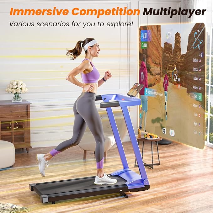 DeerRun Treadmills for Home with Incline and Handles, 3.5 HP Foldable Treadmill 350 LBS Weight Capacity for Small Spaces, Folding Running Machine with Smart APP