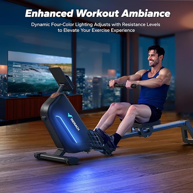 MERACH Rowing Machines for Home, Powerful Electromagnetic Row Machine with 51.2" Extended Rail, 16-Level Handle Resistance Adjustment Rower, 350 LBS Load Capacity, Ergonomic Comfort Seat, Easy Storage