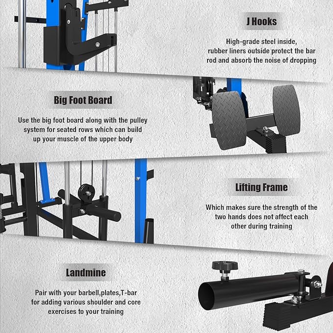 Smith Machine,2200 LBS Squat Rack for Home Gym with Dual Pulley System,Multifunctional Power Rack Cage for Strength Training with More Attachments