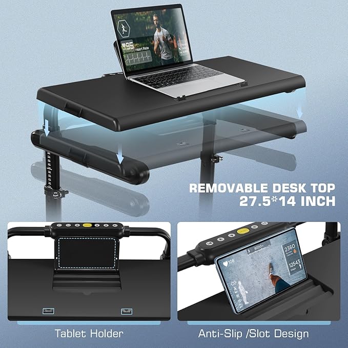 ANCHEER Walking Pad Treadmill with 12% Incline&Adjustable Height, 4 in 1 Under Desk Treadmills with Desk Workstation, Foldable Treadmill for Home 300lb,3 Type Control
