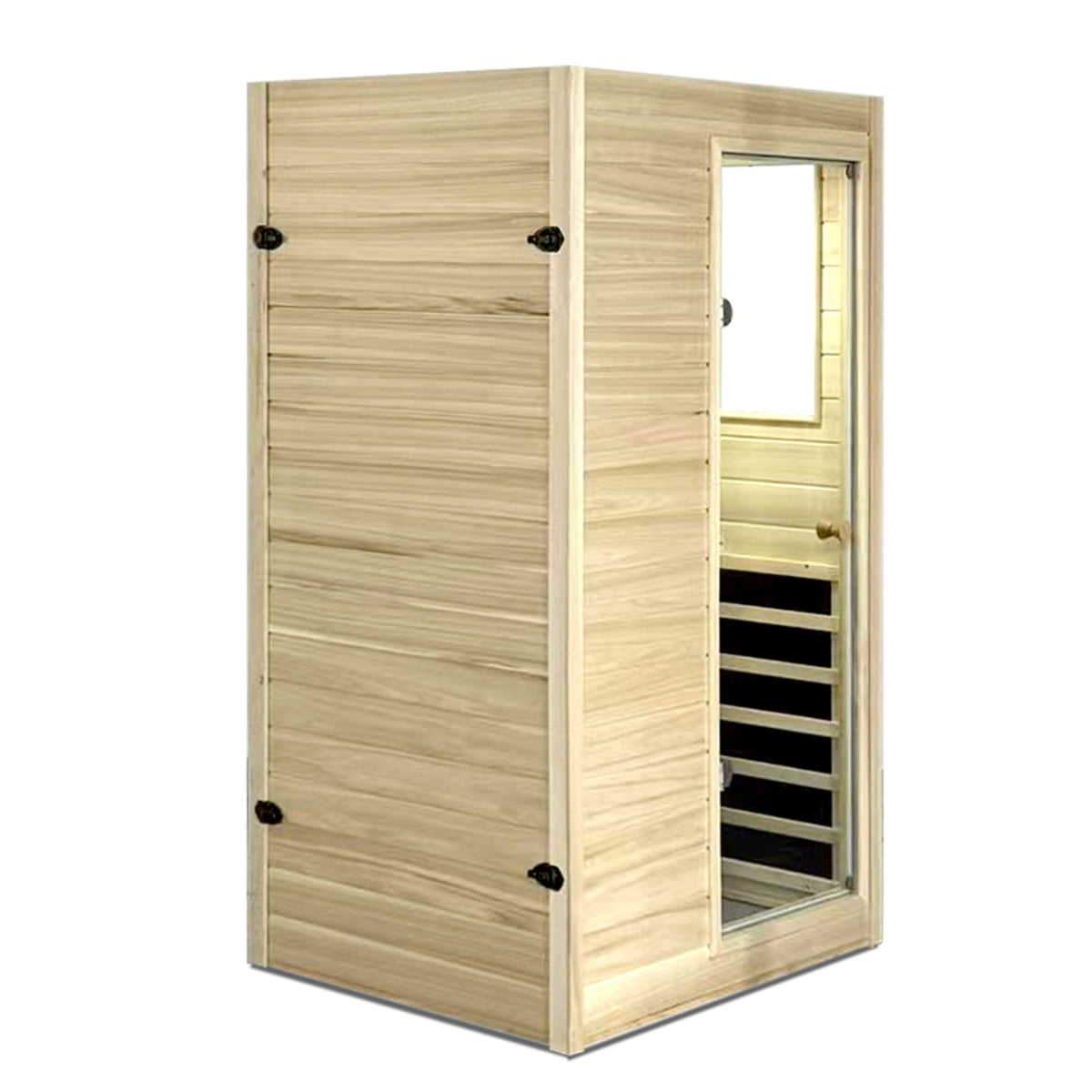 Far Infrared 1 Person Sauna with 5 Heating Panels - Wood and Glass