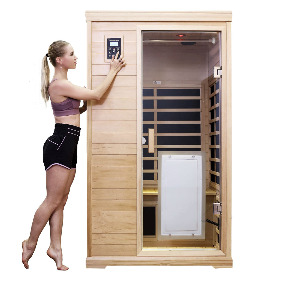 2 Person Far Infrared Hemlock Indoor Sauna Room with Bluetooth Audio - Natural