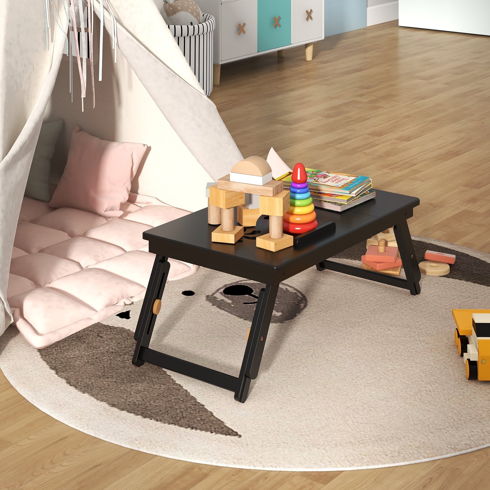 Bamboo Laptop Lap Tray with Adjustable Legs and Tilting Heat-dissipation Top
