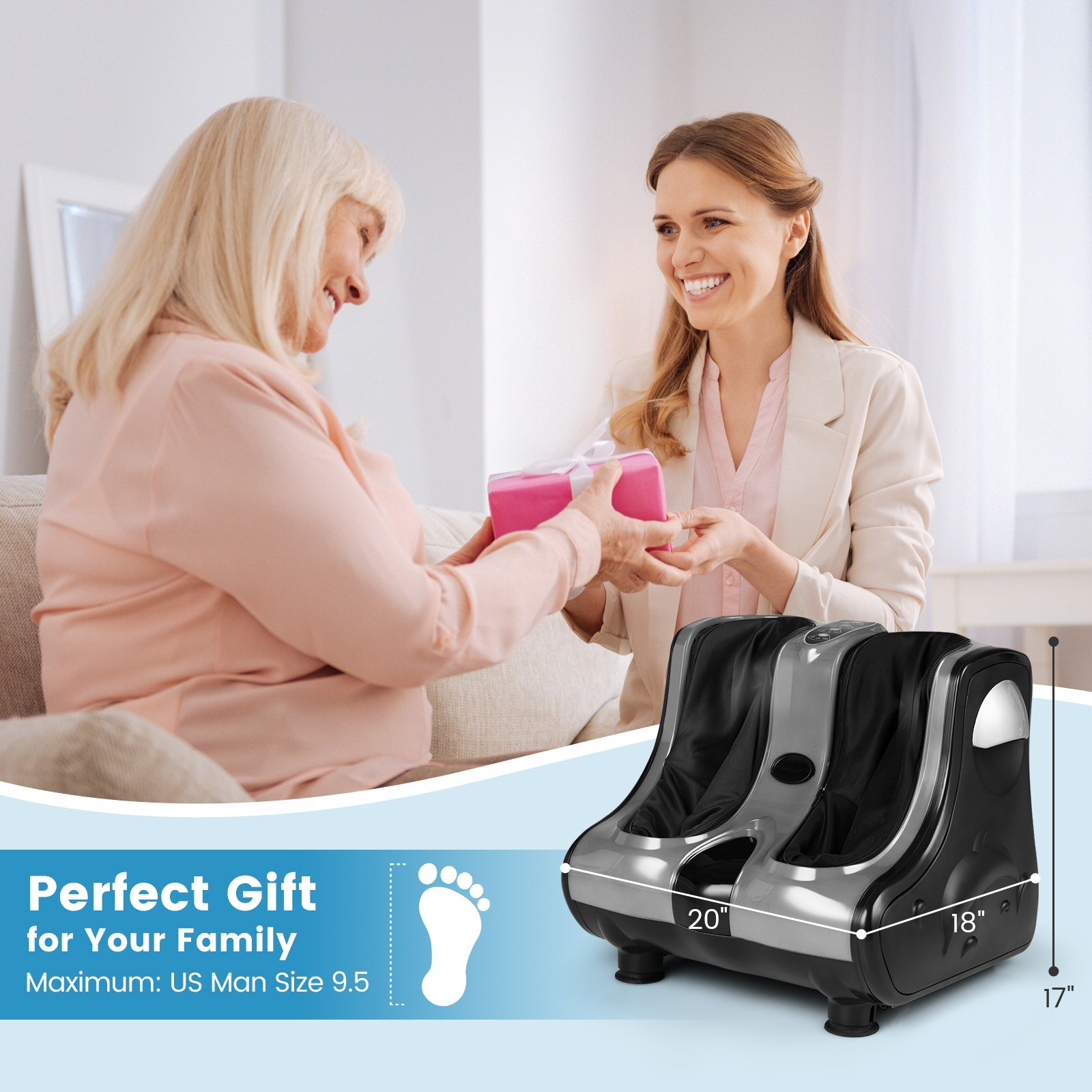 Foot and Calf Massager Shiatsu Foot Massager Machine with Tilt Base-Gray