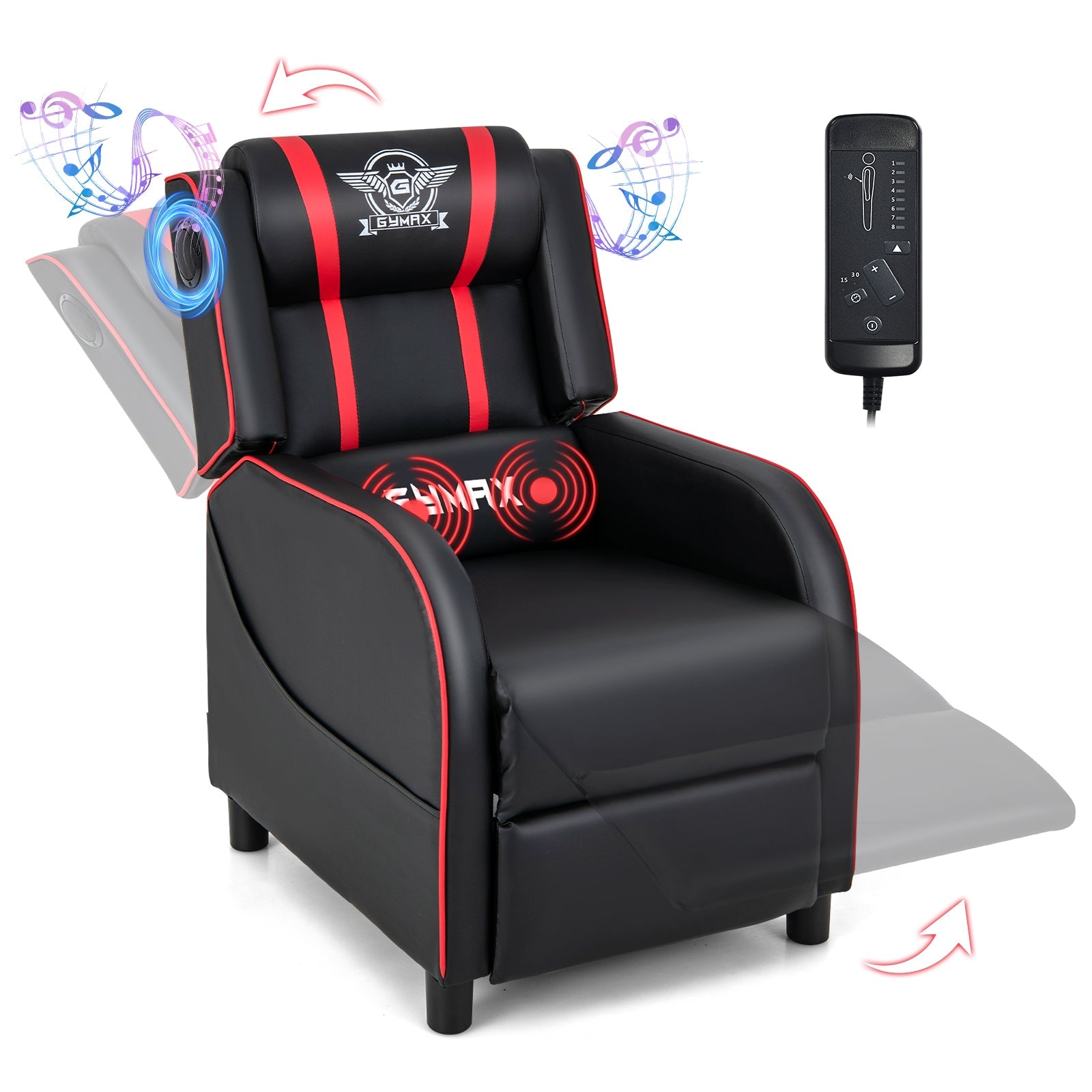 PU Leather Massage Gaming Recliner Chair with Side Pockets