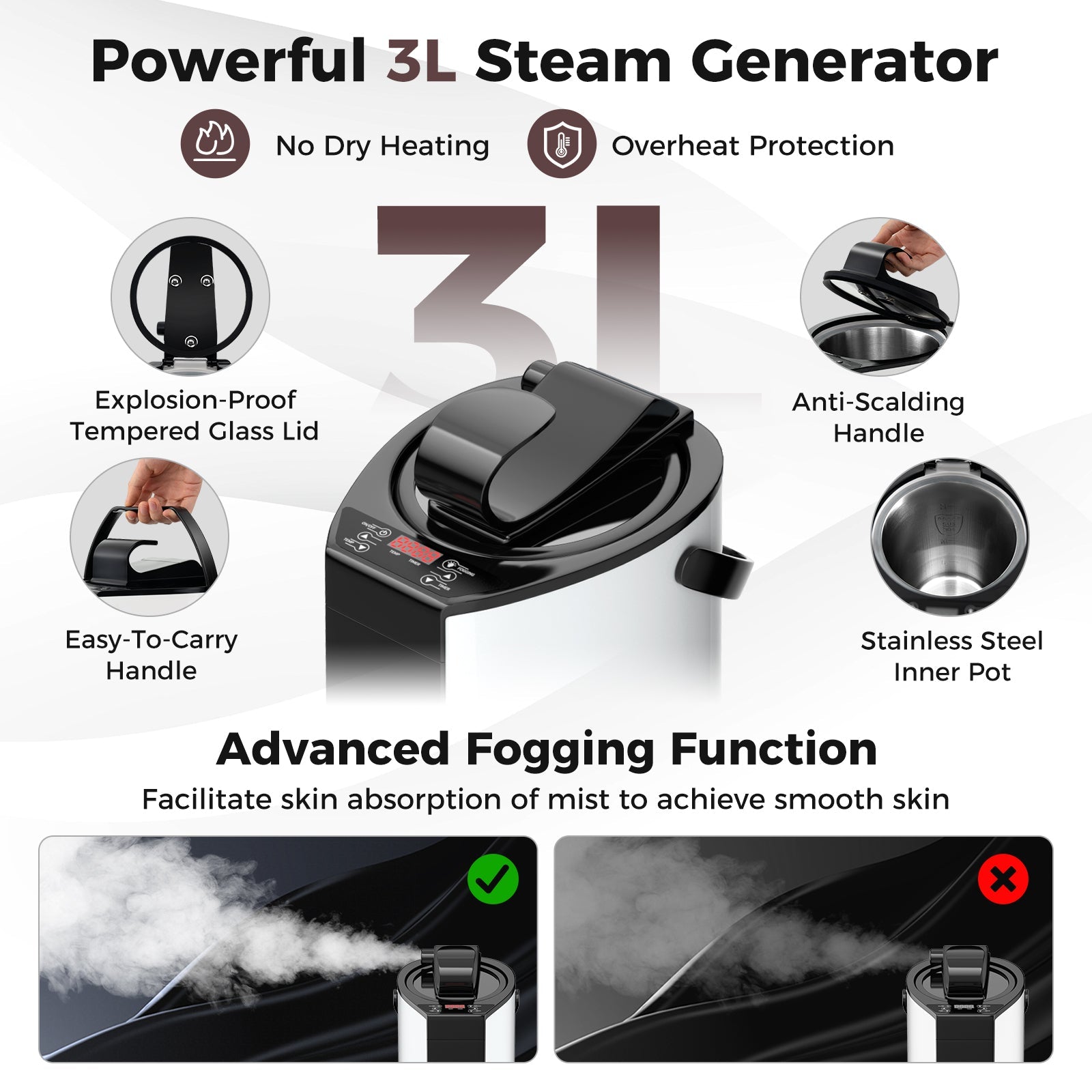 Portable Steam Sauna with 3L Steam Generator Remote Control Wood Foot Massager and Foldable Chair for Home-Coffee