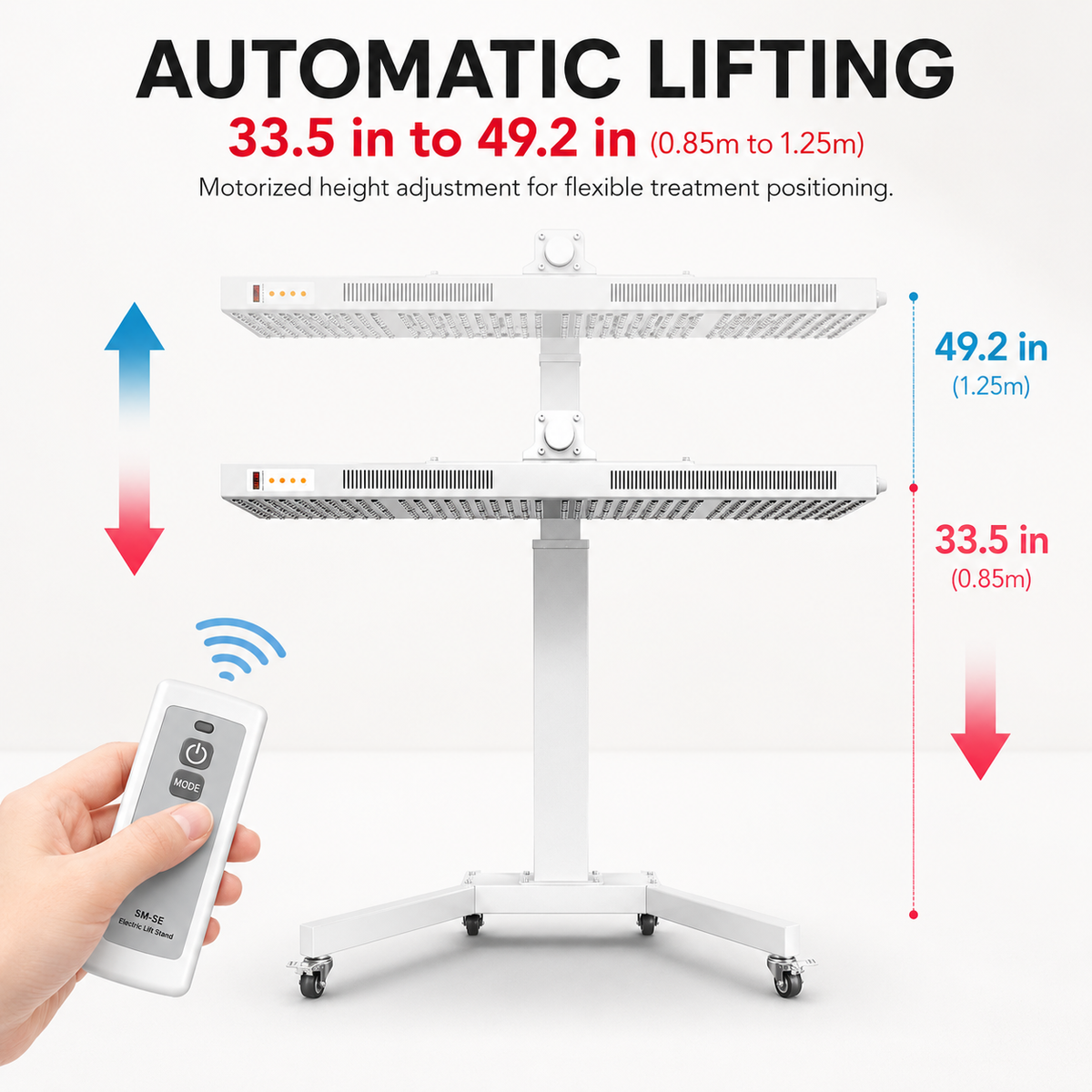 Electric Adjustable Rolling Stand for Red Light Therapy Panels – SM-SE