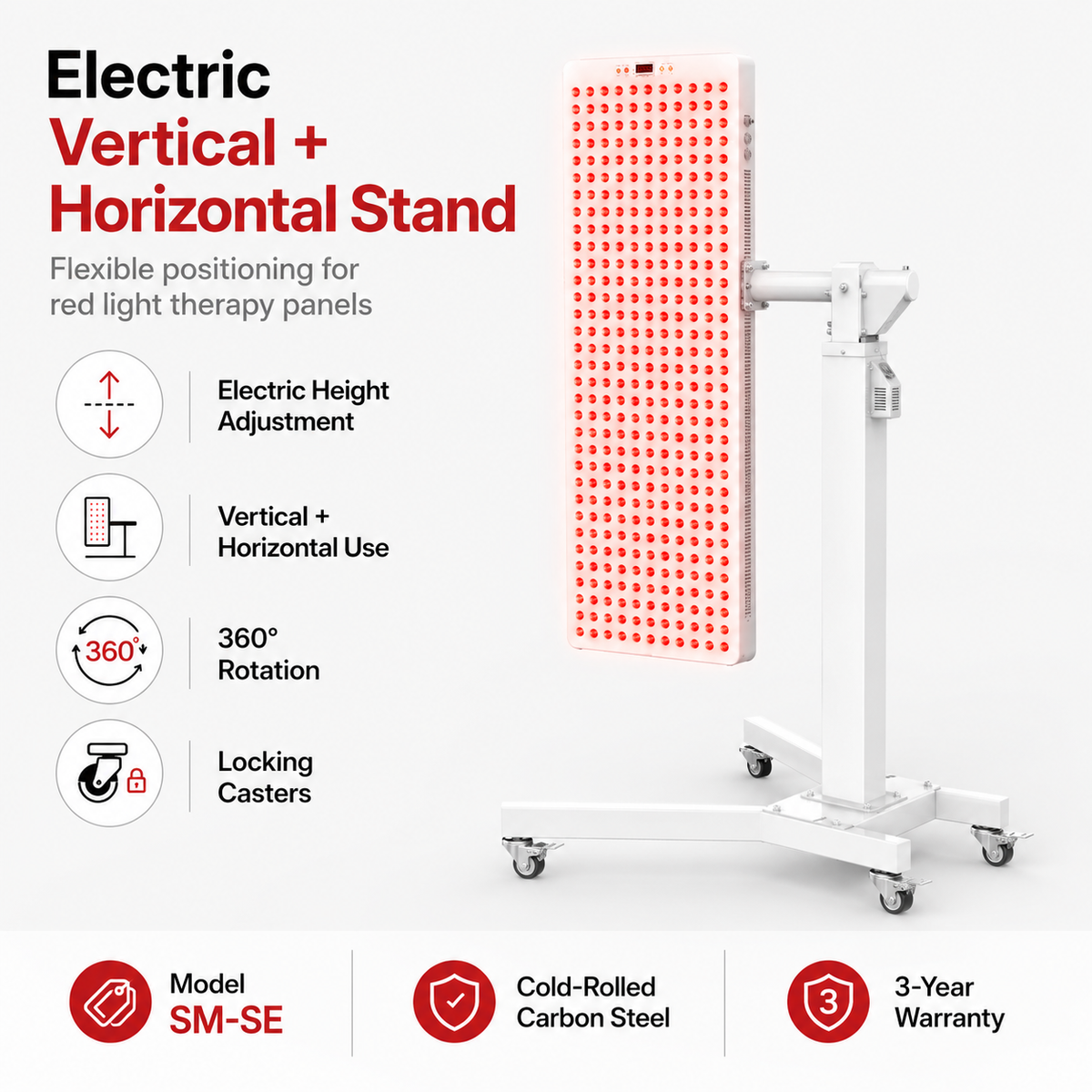 Electric Adjustable Rolling Stand for Red Light Therapy Panels – SM-SE