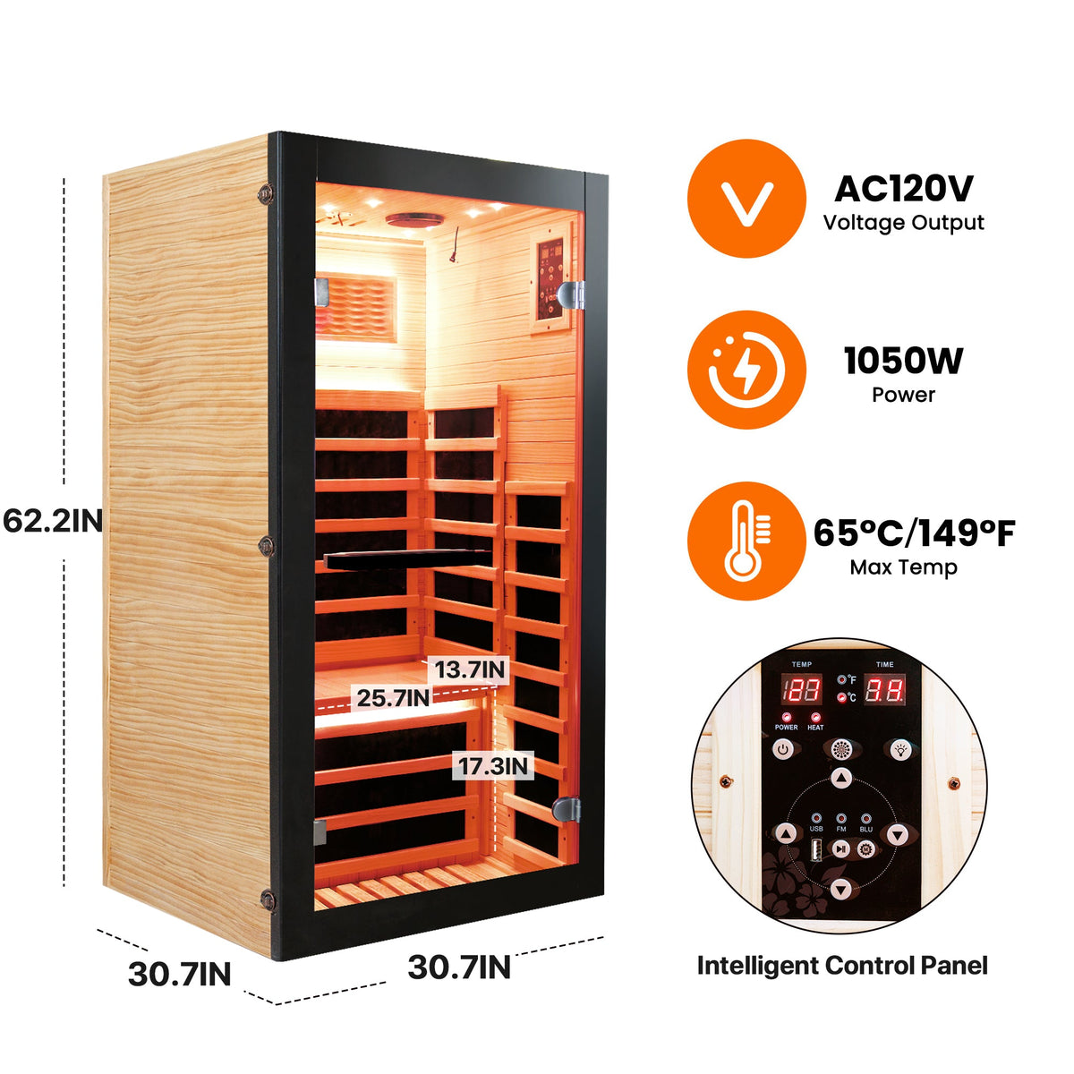 1-Person Chilean Pine Indoor Infrared Sauna