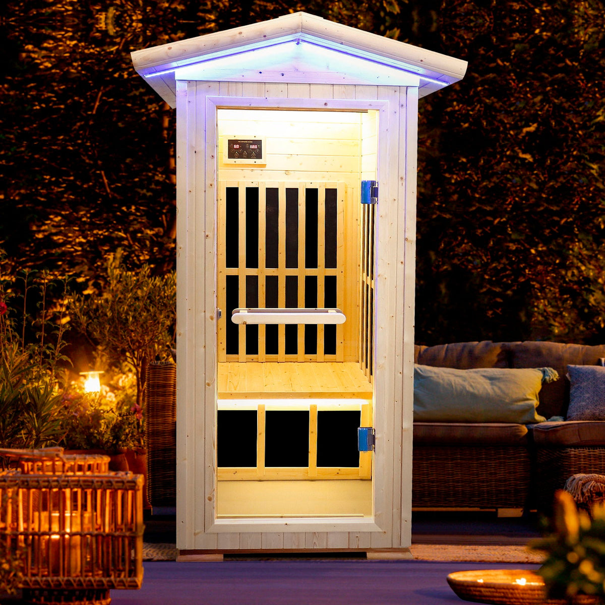 Single Person Spruce Infrared Sauna with Bluetooth Audio - Natural