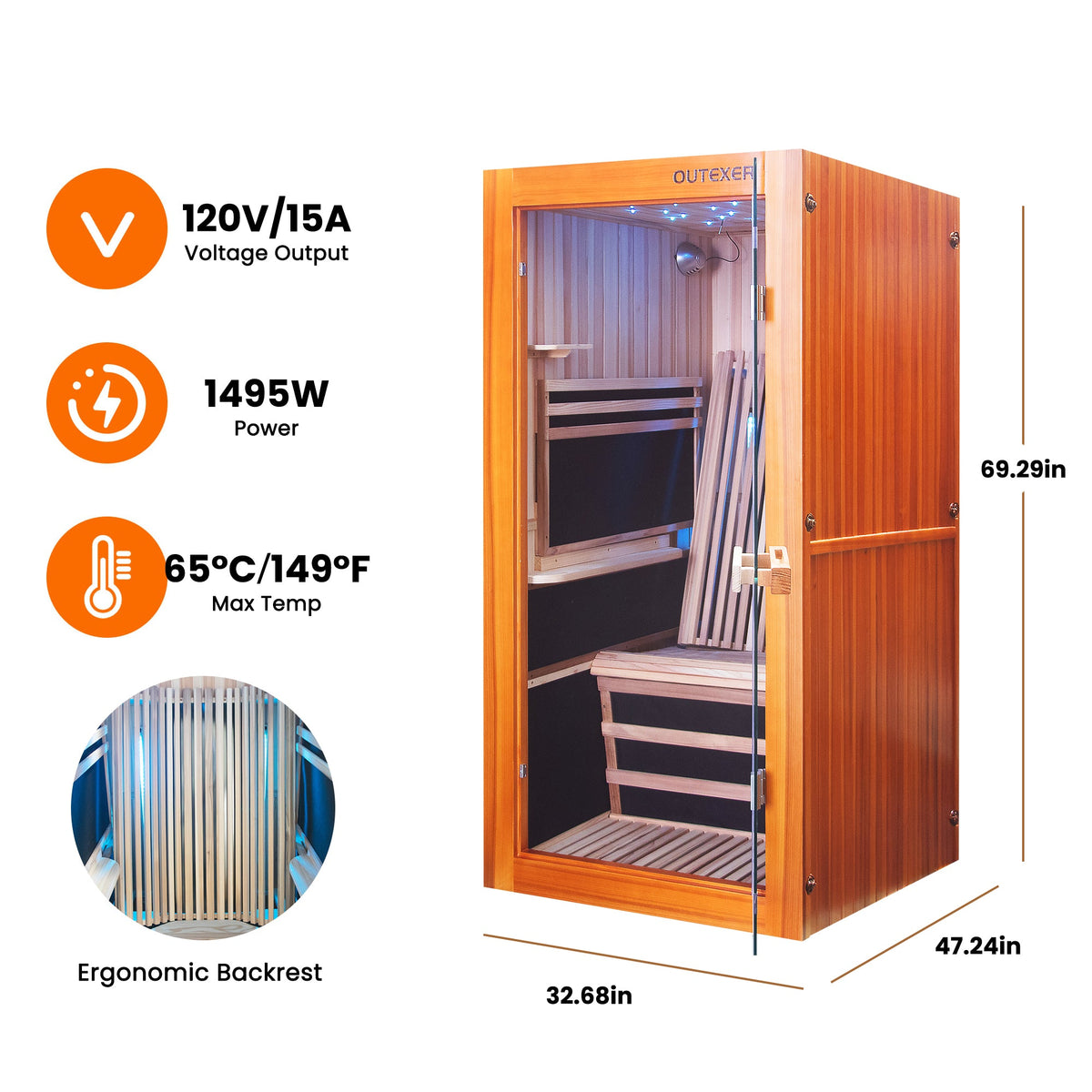 HOSAUNA Premium Infrared Home Sauna - 1 Person