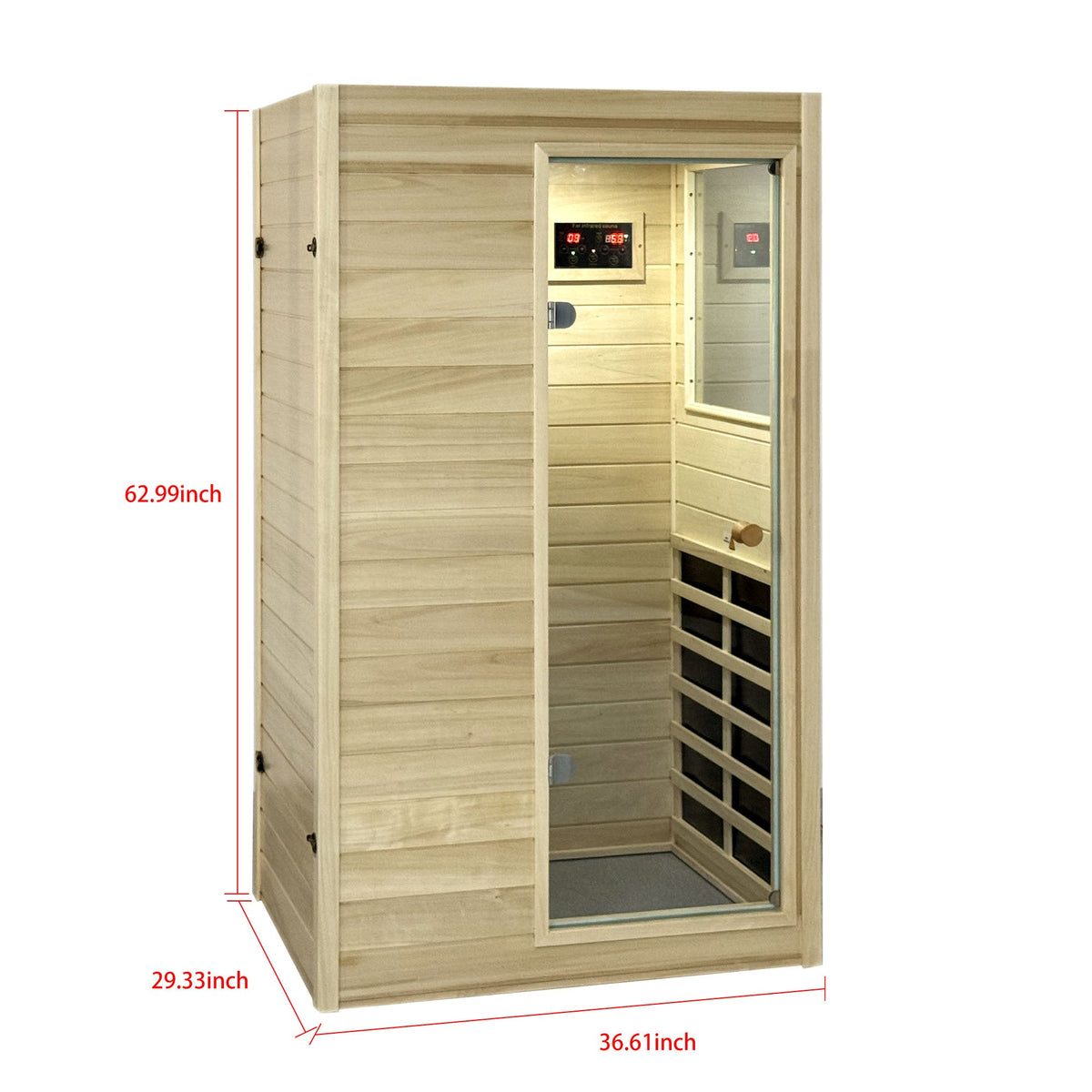Far Infrared 1 Person Sauna with 5 Heating Panels - Wood and Glass