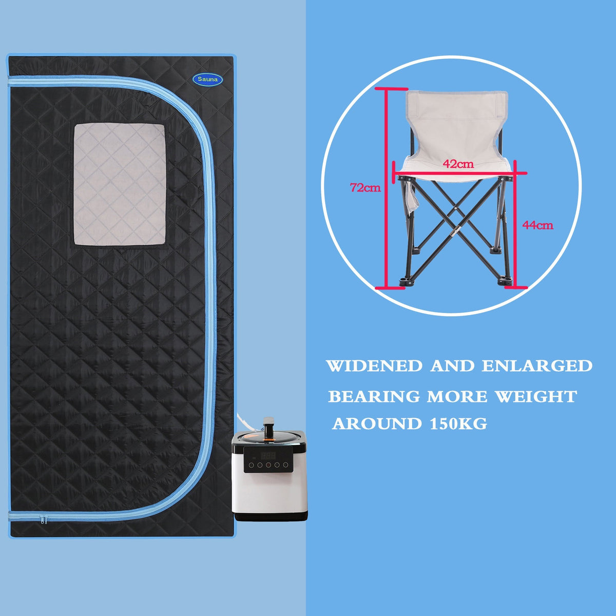 Full Size Portable Steam Sauna Tent with Stainless Steel Frame - Black