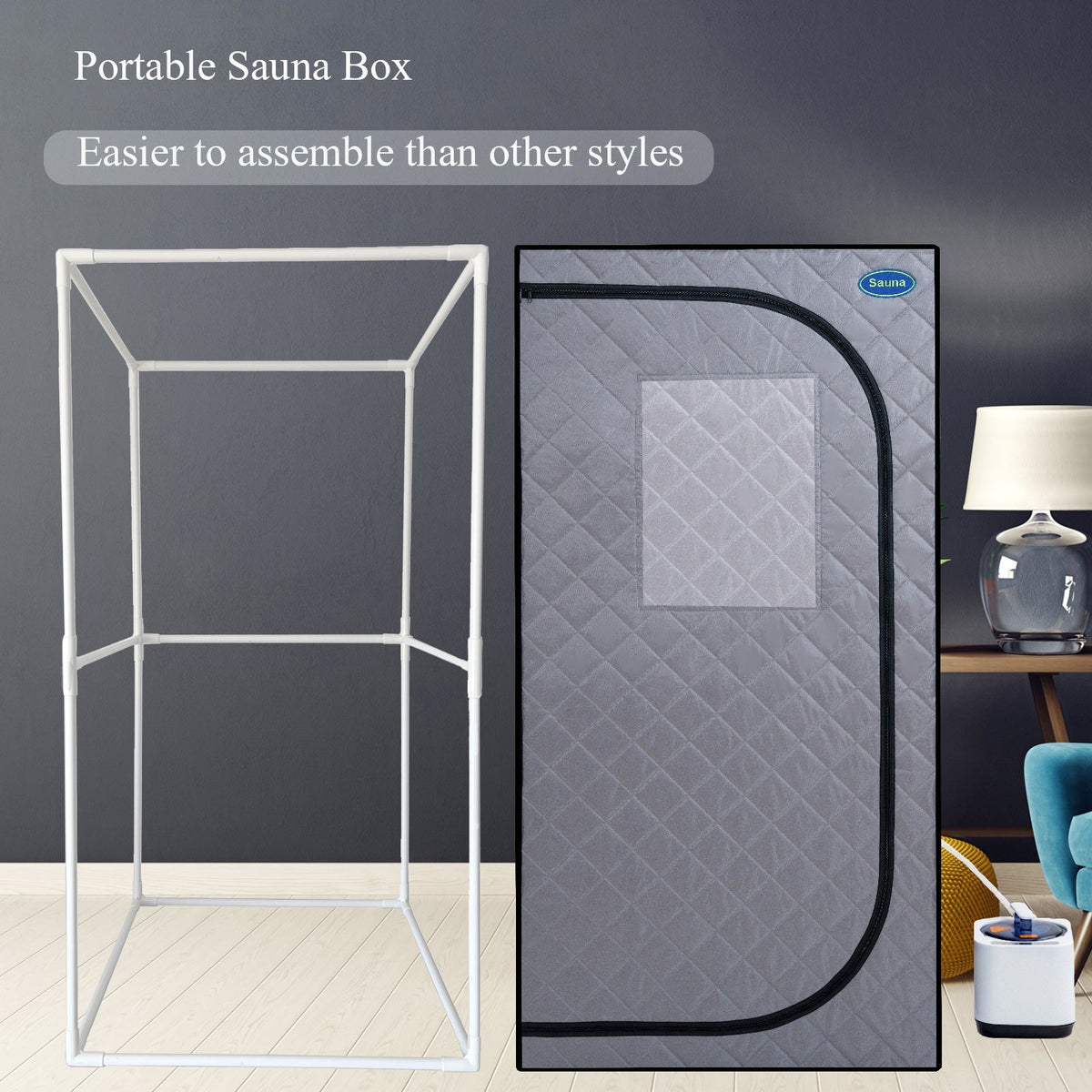 Portable Grey Steam Sauna Tent with Remote Control and Chair