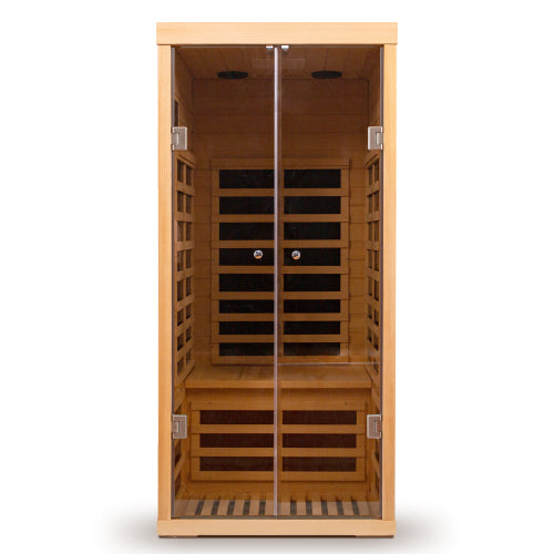 Large Glass Hemlock Sauna with Infrared Heating – One Person