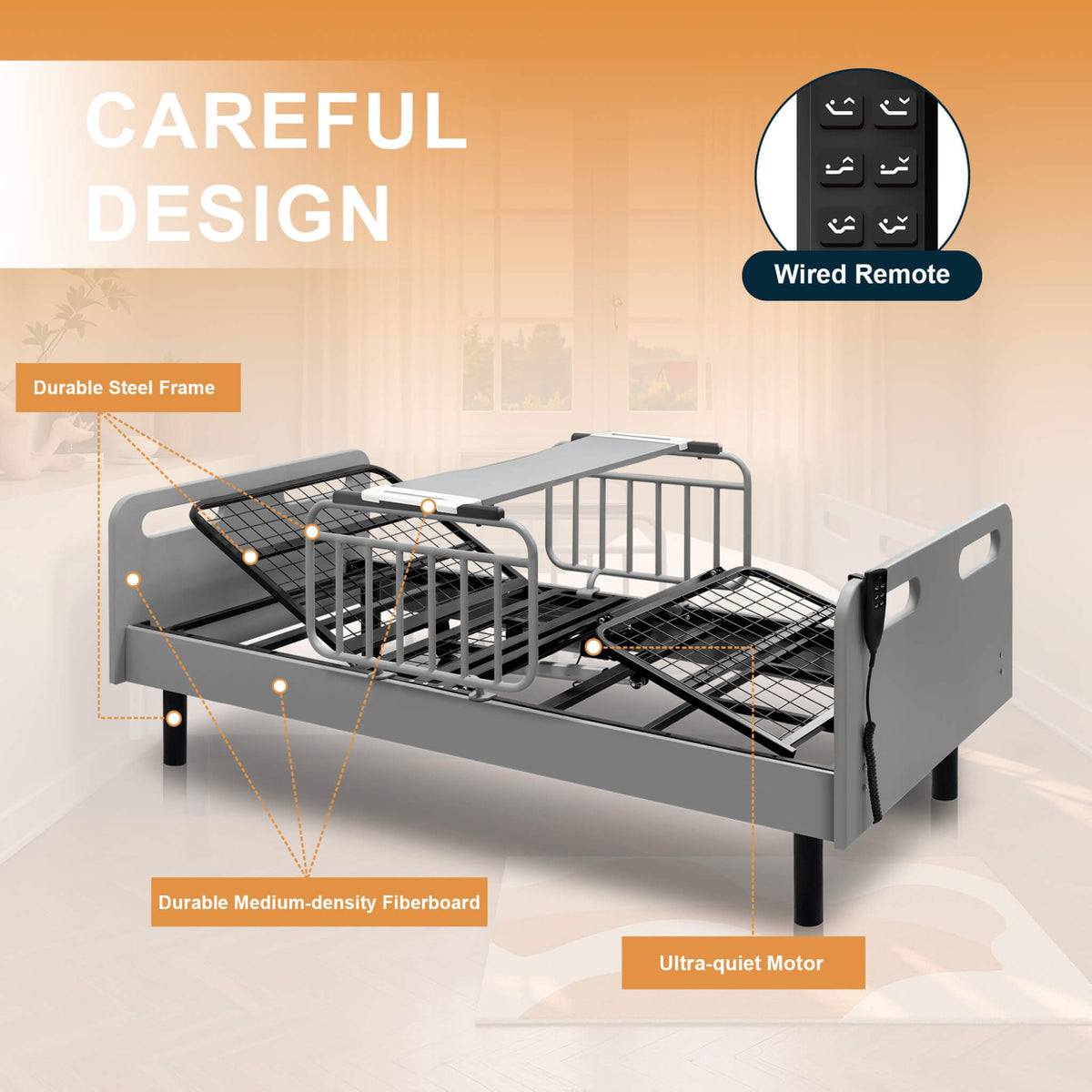 Electric Adjustable Hospital Bed With Remote Control And Memory Foam Mattress (SAK59613)