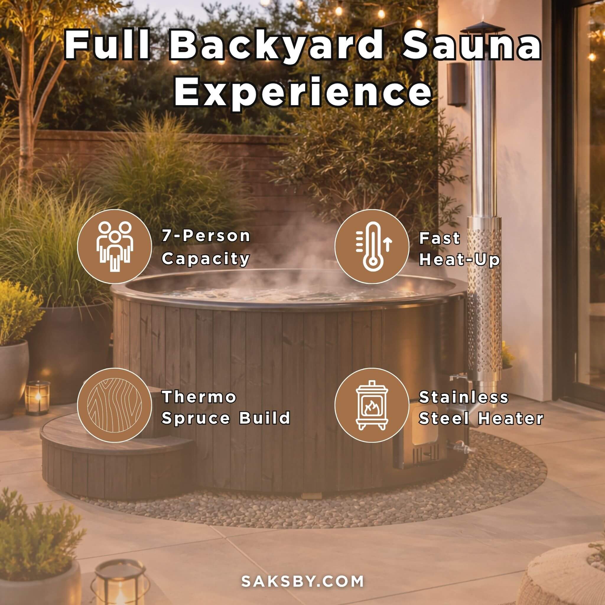 SaunaLife Model S6B 7-Person Soak-Series Home Wood-Burning Hot Tub [SL-MODELS6B] (SAK13679)
