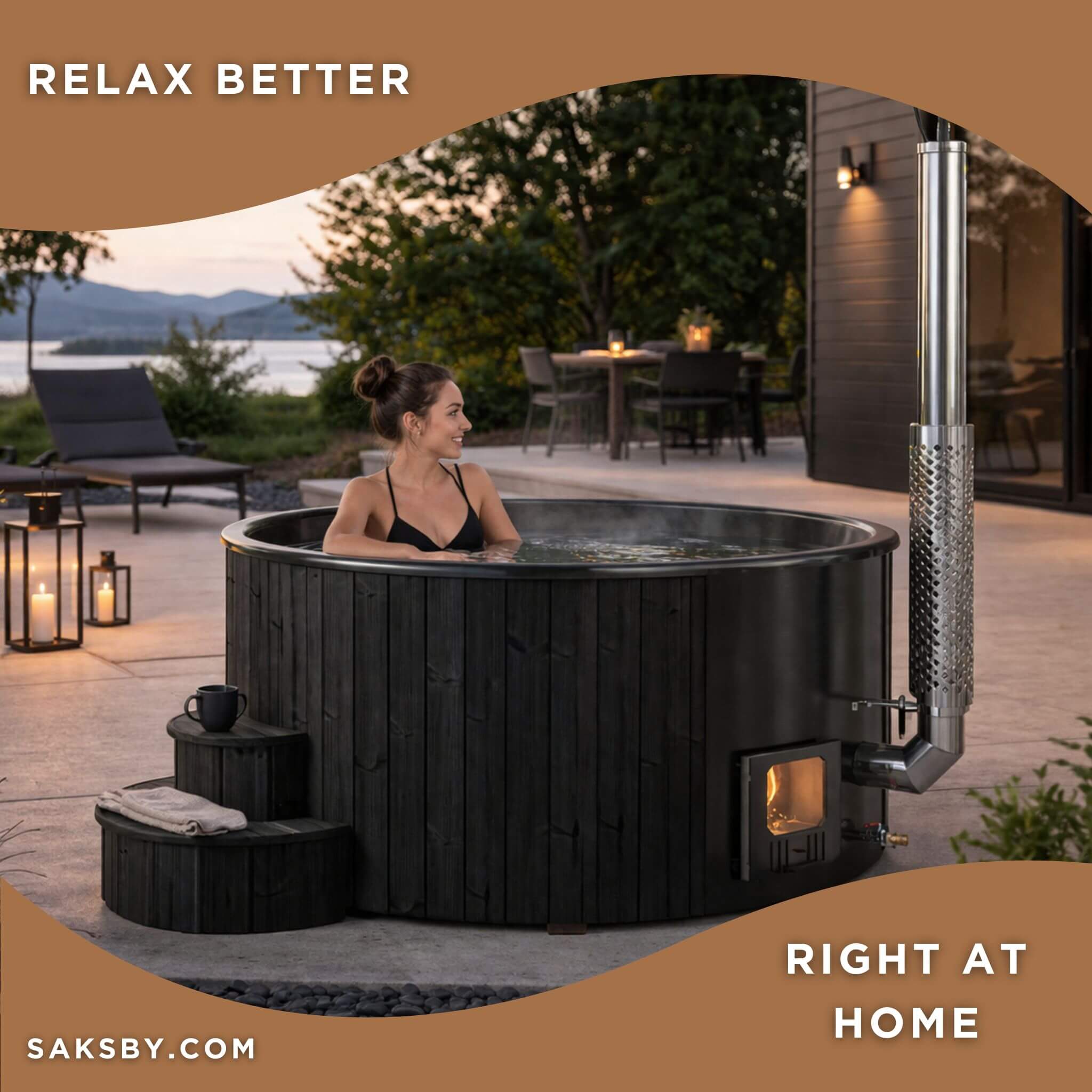 SaunaLife Model S6B 7-Person Soak-Series Home Wood-Burning Hot Tub [SL-MODELS6B] (SAK13679)
