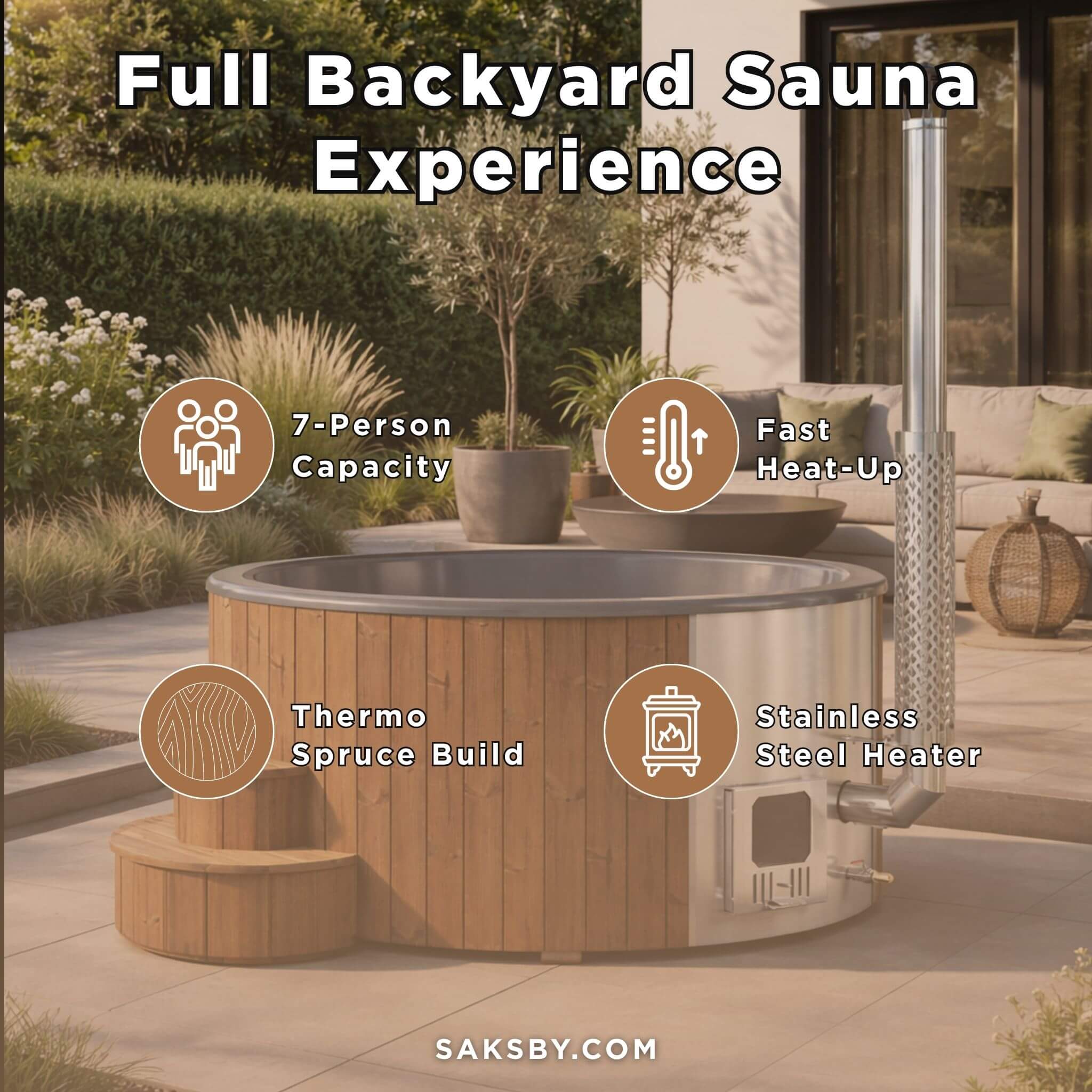SaunaLife Model S6N 7-Person Soak-Series Home Wood-Burning Hot Tub [SL-MODELS6N] (SAK74815)