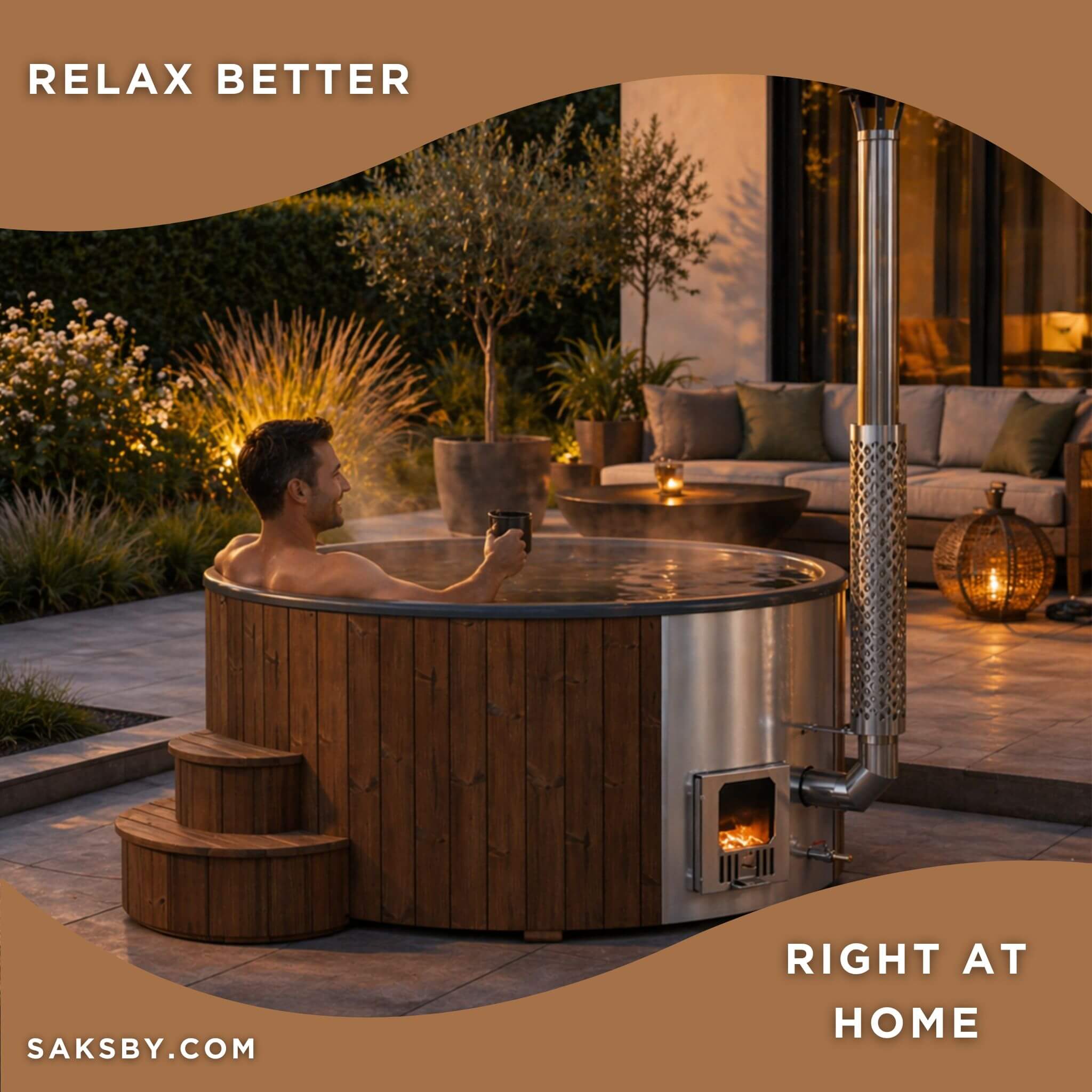SaunaLife Model S6N 7-Person Soak-Series Home Wood-Burning Hot Tub [SL-MODELS6N] (SAK74815)